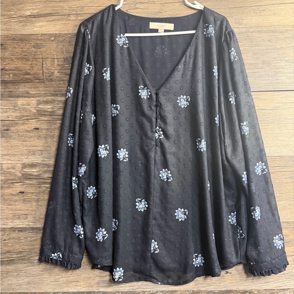 LOFT Tops - LOFT Midnight and Sky Floral Blouse